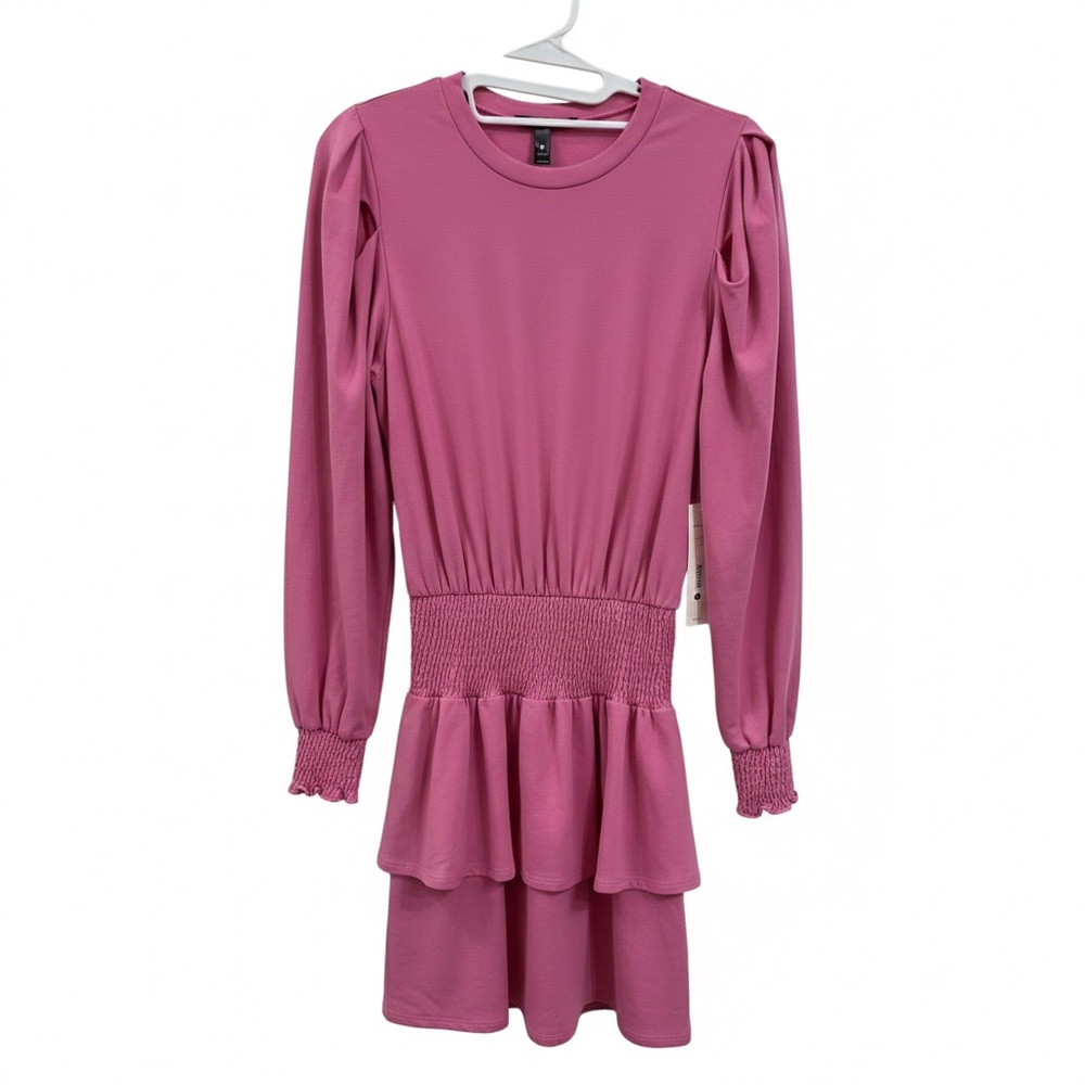Aqua Pink Long Sleeve Dress with Ruffle Hem